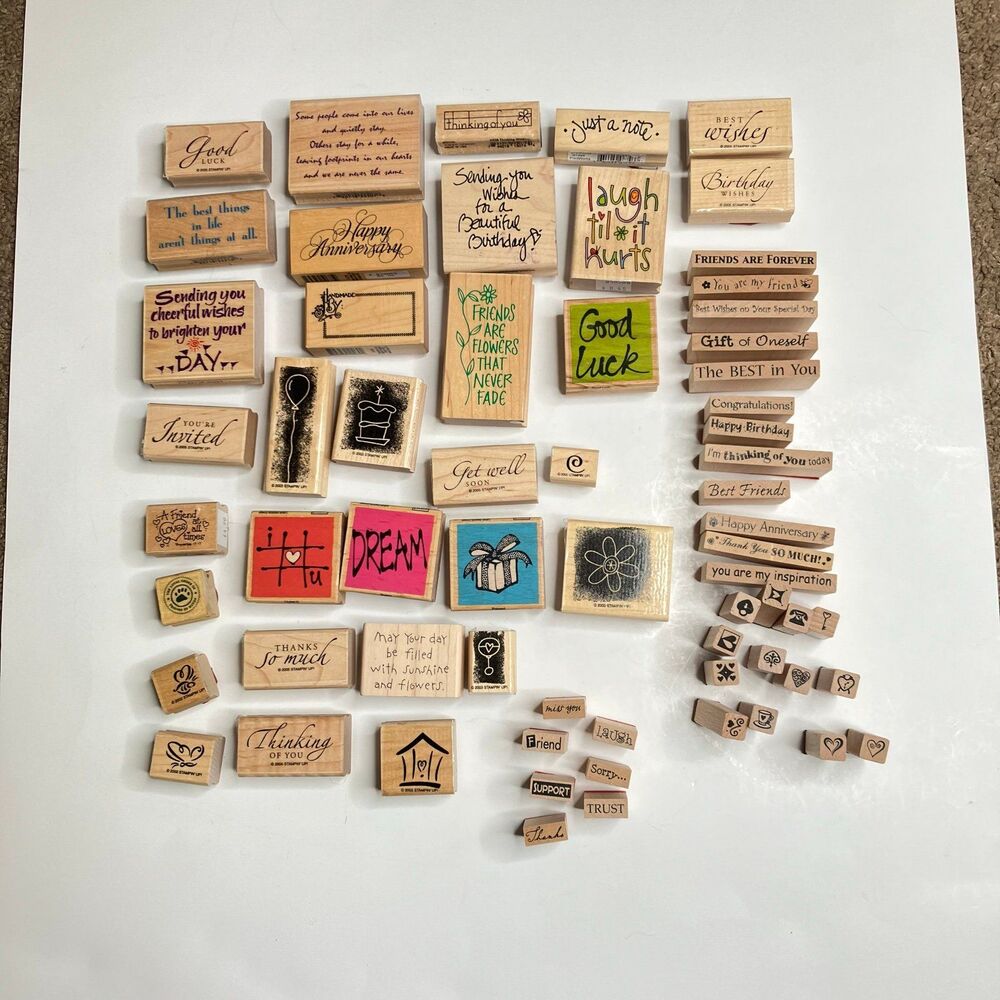 HUGE Lot Of Over 60 Miscellaneous Wooden Rubber Stamps Assorted